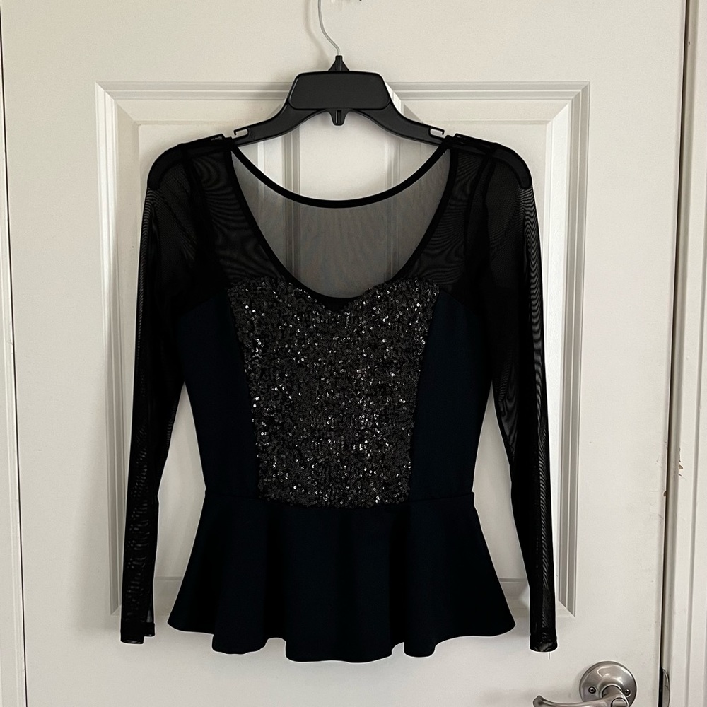 Black Mesh and Sequin Long Sleeve Top